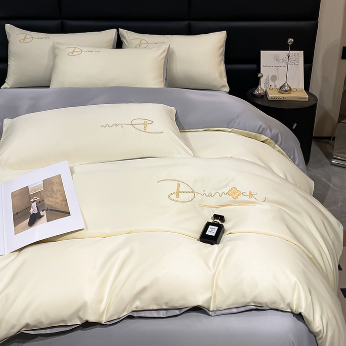 91家纺网 家纺一手货源 找家纺 澳梵 2024新款水洗真丝刺绣四件套 蒂娜-奶白灰