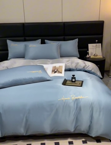 91家纺网 家纺一手货源 找家纺 澳梵 2024新款水洗真丝刺绣四件套 蒂娜-灰