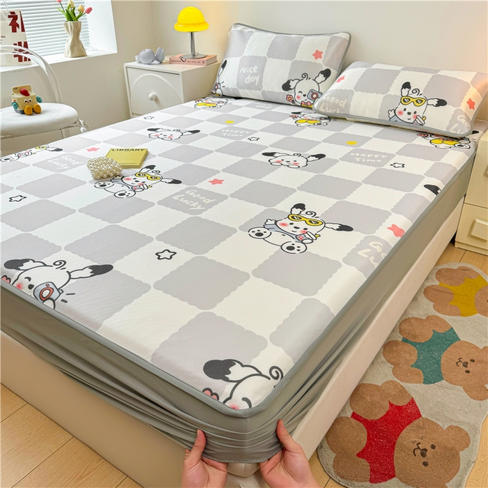 91家纺网 家纺一手货源 找家纺 喜居 2024新款碳光冰丝席床笠款 欢乐狗