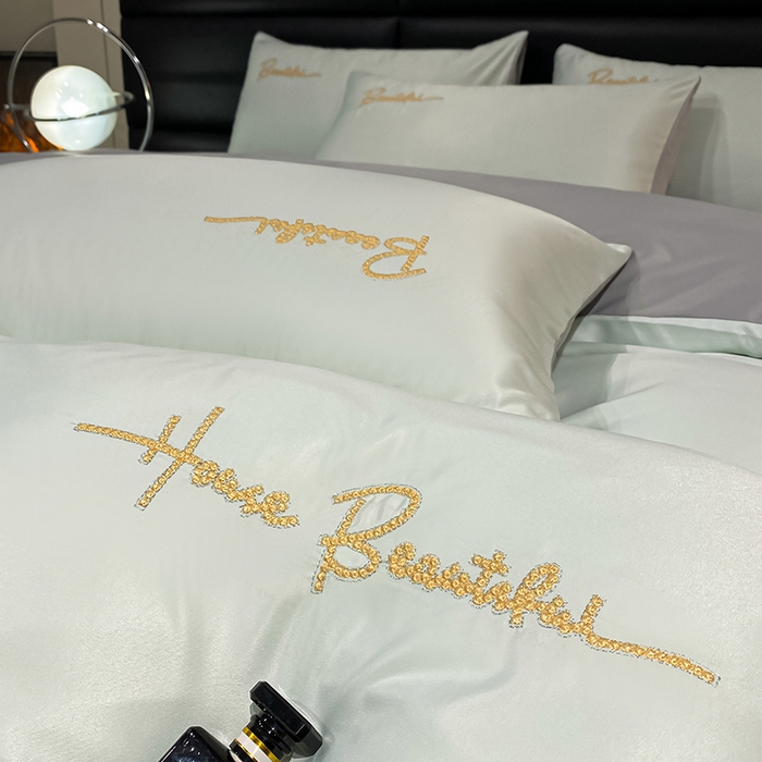 91家纺网 家纺一手货源 找家纺 澳梵 2024新款水洗真丝刺绣四件套 芭特芙-奶白灰