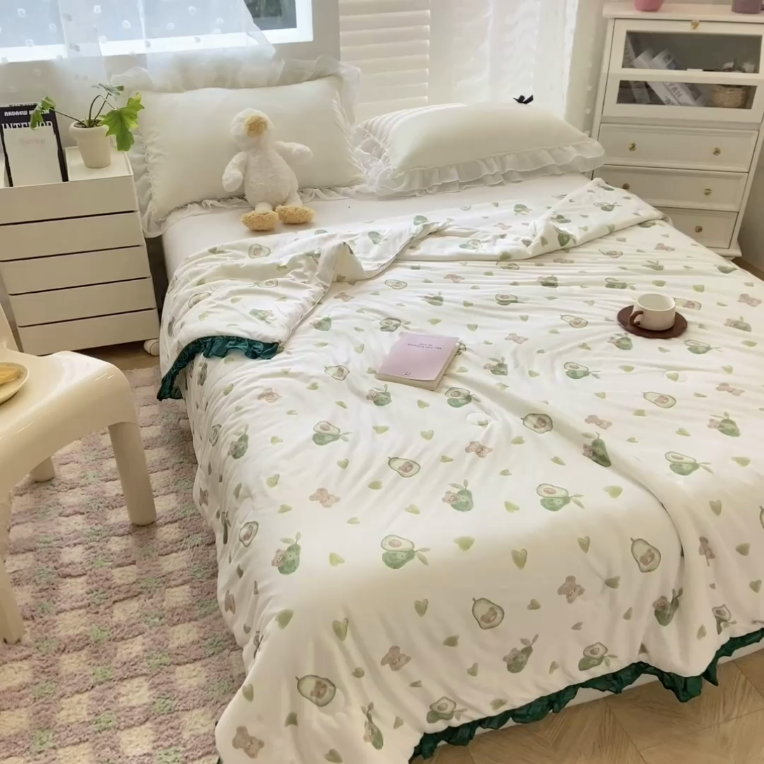 91家纺网 家纺一手货源 找家纺 千朵 2024新款针织棉夏被 牛油果