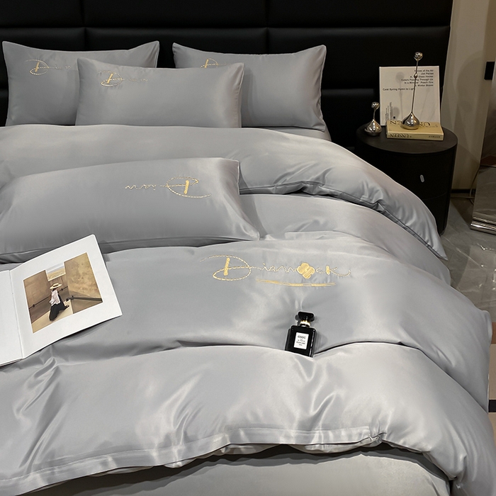 91家纺网 家纺一手货源 找家纺 澳梵 2024新款水洗真丝刺绣四件套 蒂娜-灰