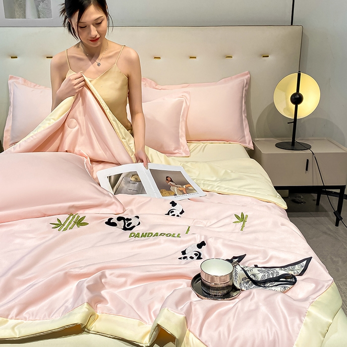 91家纺网 家纺一手货源 找家纺 澳梵 2024新款莫代尔夏被四件套 小熊猫-粉