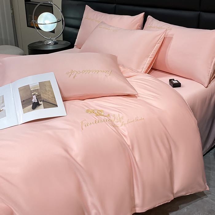 91家纺网 家纺一手货源 找家纺 澳梵 2024新款水洗真丝刺绣四件套 米兰生活-粉玉