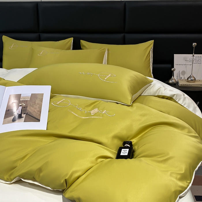 91家纺网 家纺一手货源 找家纺 澳梵 2024新款水洗真丝刺绣四件套 蒂娜-优雅绿白