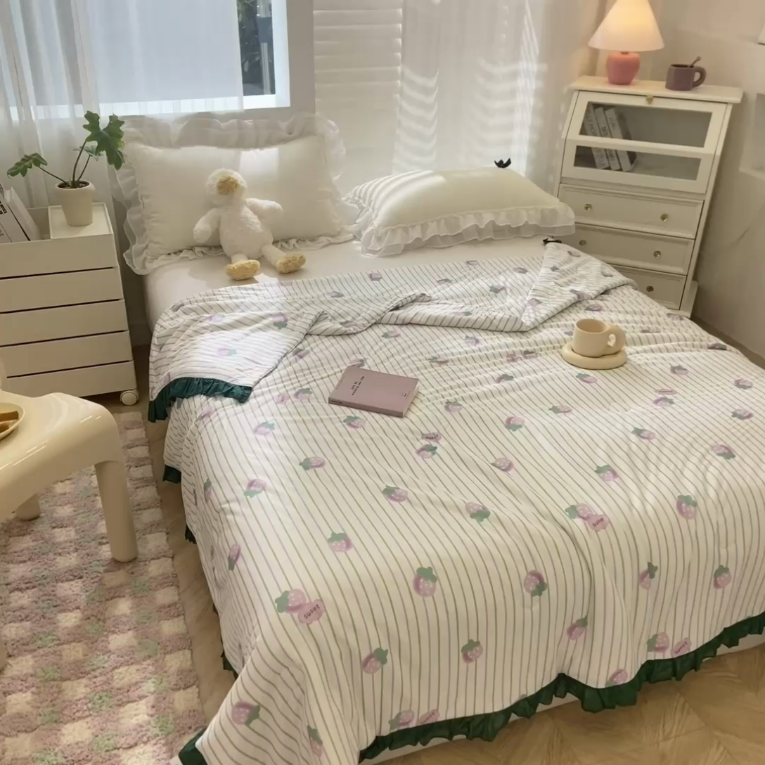 91家纺网 家纺一手货源 找家纺 千朵 2024新款针织棉夏被 甜草莓