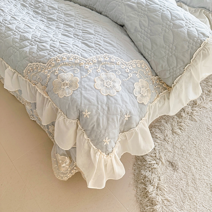 91家纺网 家纺一手货源 找家纺 罗艺轩 2024新款公主风水洗棉全夹棉床盖款四件套-盛宴 盛宴-迷雾灰