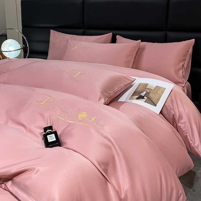 91家纺网 家纺一手货源 找家纺 澳梵 2024新款水洗真丝刺绣四件套 米兰生活-豆沙红