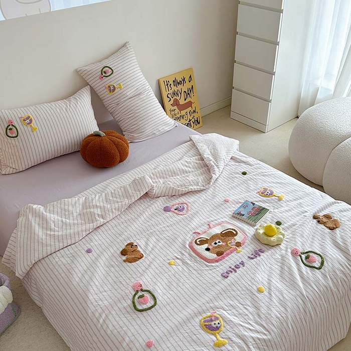 91家纺网 家纺一手货源 找家纺 柚子 2024新款全棉水洗新疆棉夏被四件套 能量爆表