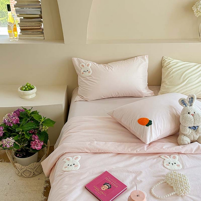 91家纺网 家纺一手货源 找家纺 柚子 2024新款全棉水洗新疆棉夏被四件套 小白兔