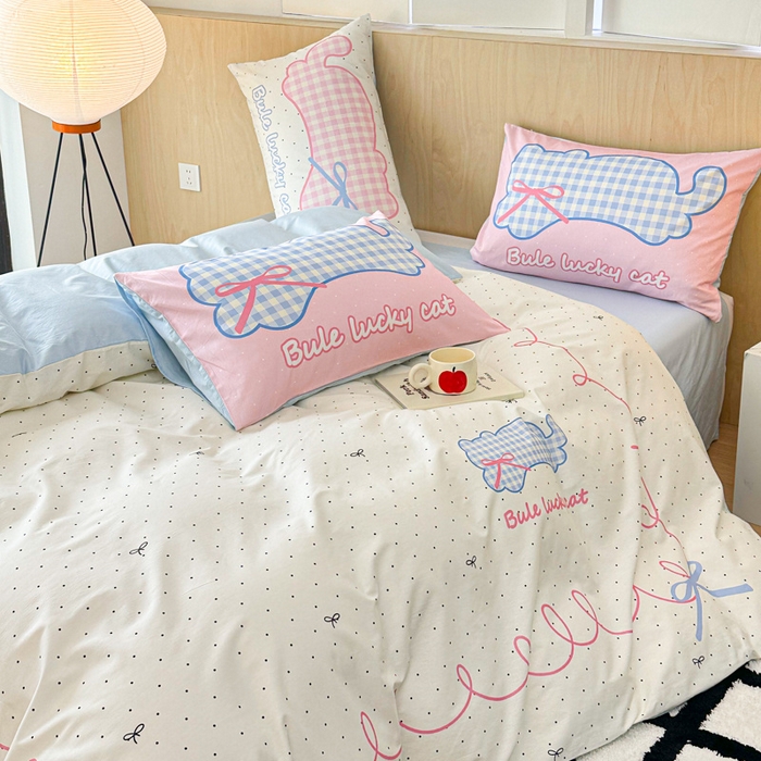 91家纺网 家纺一手货源 找家纺 千朵 2024新款13372全棉大版四件套 格子猫