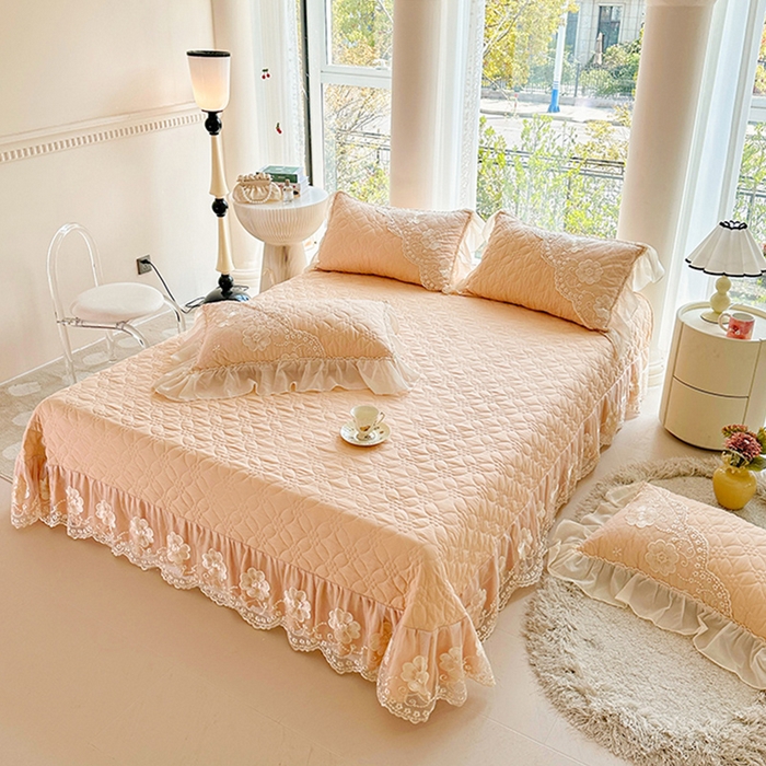 91家纺网 家纺一手货源 找家纺 罗艺轩 2024新款公主风水洗棉全夹棉床盖款三件套-盛宴 盛宴-香槟