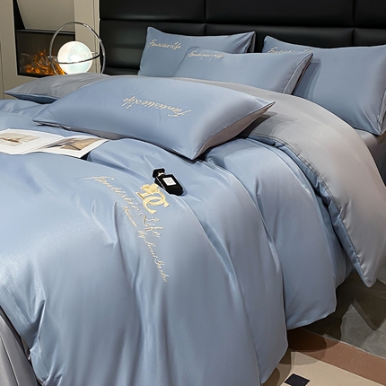 91家纺网 家纺一手货源 找家纺 澳梵 2024新款水洗真丝刺绣四件套 米兰生活-宾利蓝