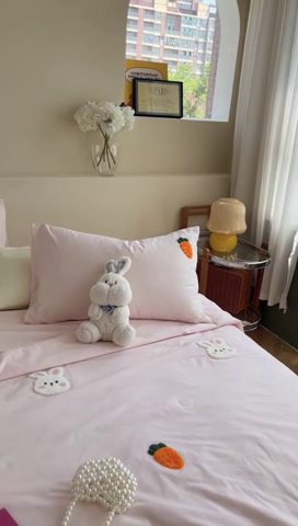 91家纺网 家纺一手货源 找家纺 柚子 2024新款全棉水洗新疆棉夏被四件套 小白兔