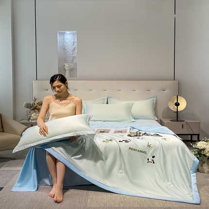 澳梵 2024新款莫代尔夏被四件套 小熊猫-绿