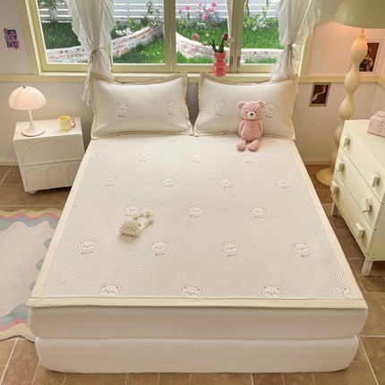 91家纺网 家纺一手货源 找家纺 慕澄 2024新款A类PE提花凉感豆豆复合款凉席 提花豆豆-bear咖