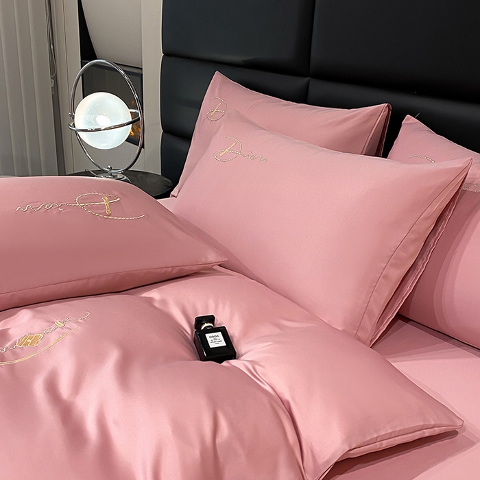 91家纺网 家纺一手货源 找家纺 澳梵 2024新款水洗真丝刺绣四件套 米兰生活-豆沙红