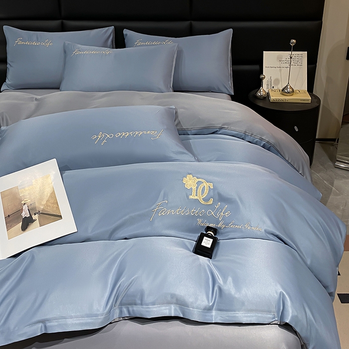 91家纺网 家纺一手货源 找家纺 澳梵 2024新款水洗真丝刺绣四件套 米兰生活-宾利蓝