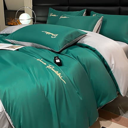 澳梵 2024新款水洗真丝刺绣四件套 芭特芙-宝石绿
