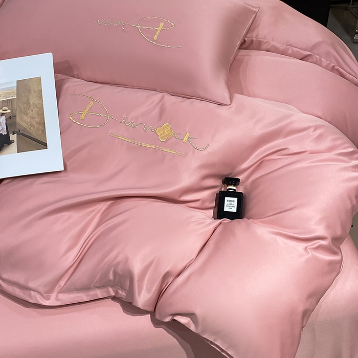 91家纺网 家纺一手货源 找家纺 澳梵 2024新款水洗真丝刺绣四件套 米兰生活-豆沙红