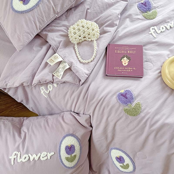 91家纺网 家纺一手货源 找家纺 柚子 2024新款全棉水洗新疆棉夏被四件套 紫郁香