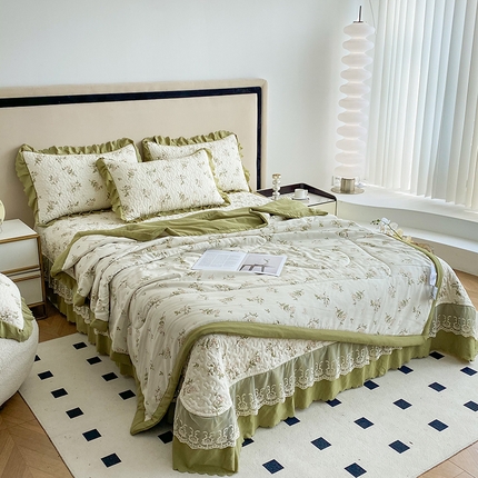 91家纺网 家纺一手货源 找家纺 （总）艺慕家纺 2025新款水洗棉麻双层纱夏被床盖四件套