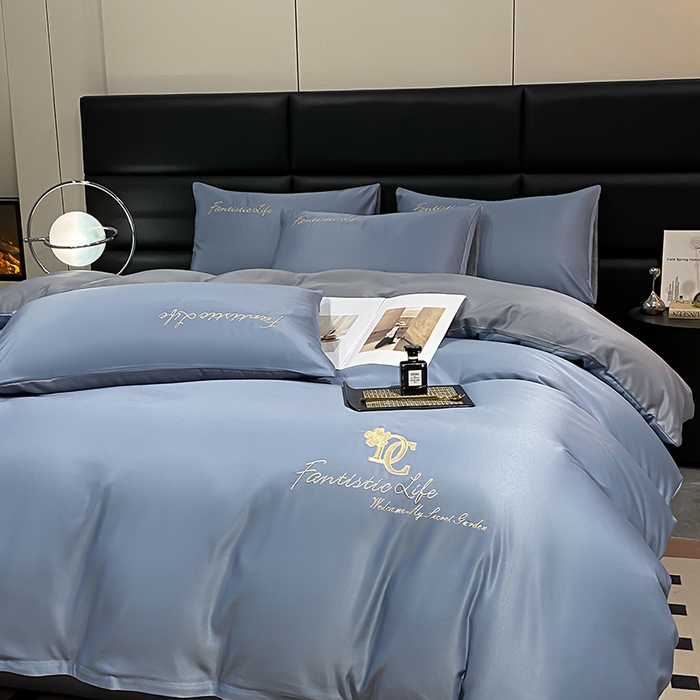 91家纺网 家纺一手货源 找家纺 澳梵 2024新款水洗真丝刺绣四件套 米兰生活-宾利蓝