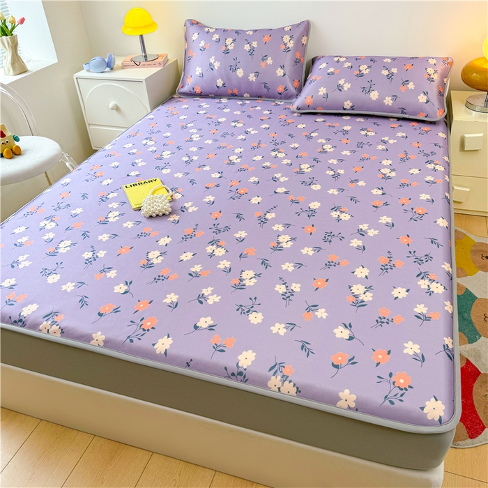 91家纺网 家纺一手货源 找家纺 喜居 2024新款碳光冰丝席床笠款 蔷薇花