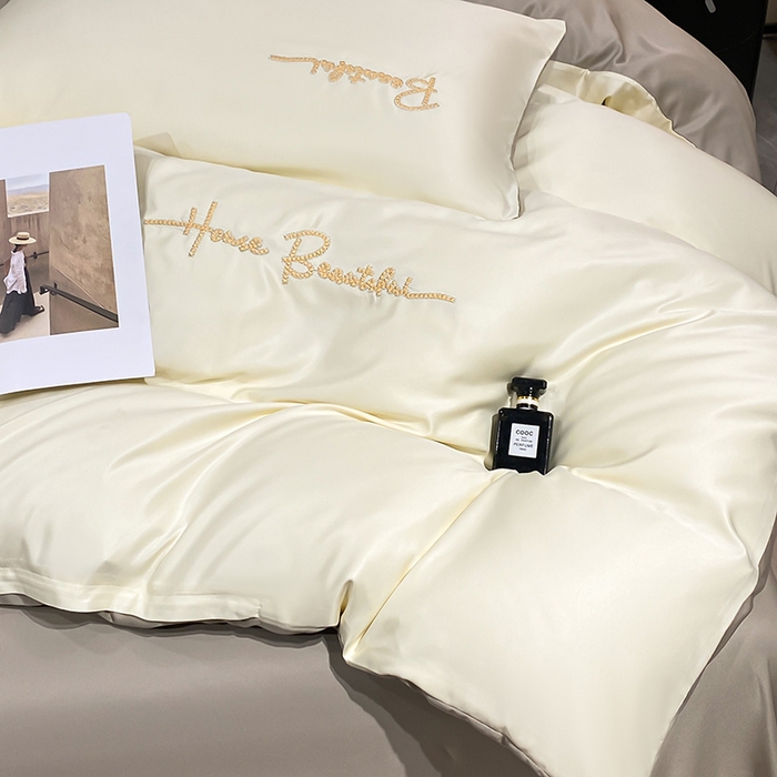 91家纺网 家纺一手货源 找家纺 澳梵 2024新款水洗真丝刺绣四件套 芭特芙-奶白咖