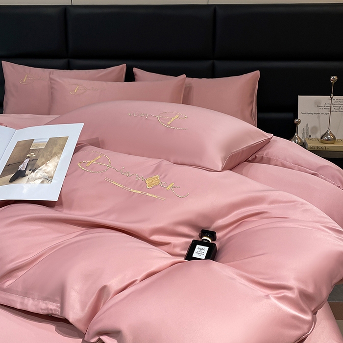 91家纺网 家纺一手货源 找家纺 澳梵 2024新款水洗真丝刺绣四件套 米兰生活-豆沙红