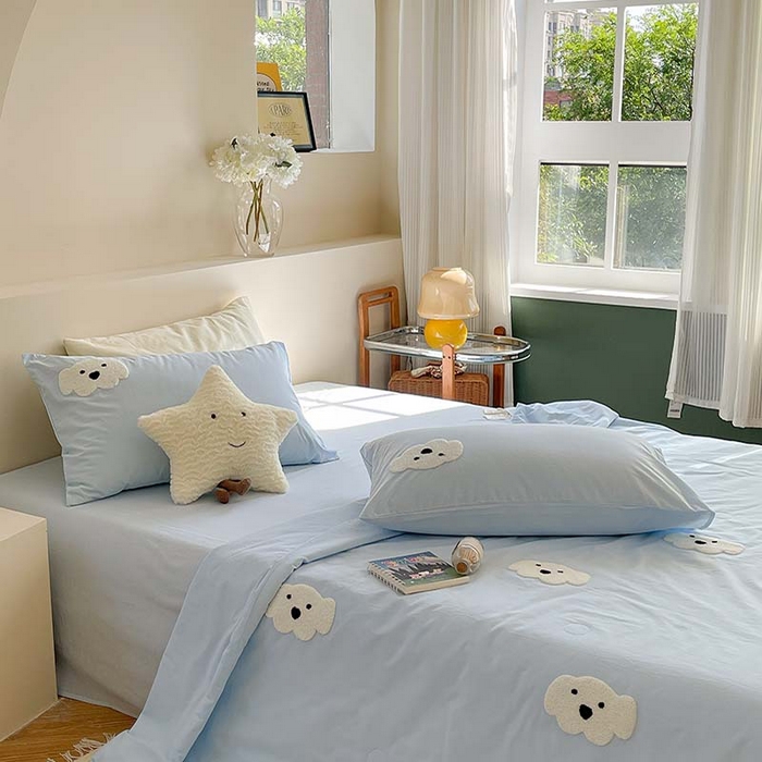 91家纺网 家纺一手货源 找家纺 柚子 2024新款全棉水洗新疆棉夏被四件套 小白狗