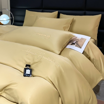 澳梵 2024新款水洗真丝刺绣四件套 蒂娜-香槟金