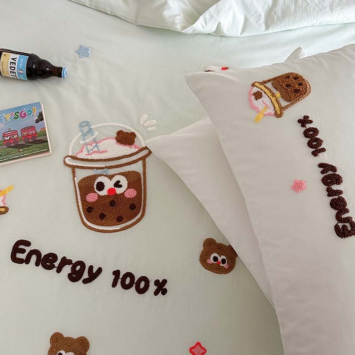 91家纺网 家纺一手货源 找家纺 柚子 2024新款全棉水洗新疆棉夏被四件套 珍珠奶茶