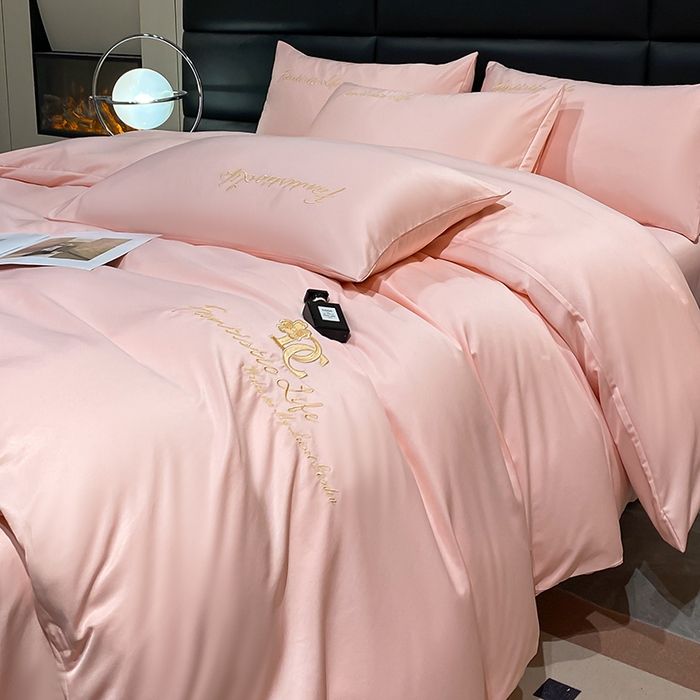 91家纺网 家纺一手货源 找家纺 澳梵 2024新款水洗真丝刺绣四件套 米兰生活-粉玉