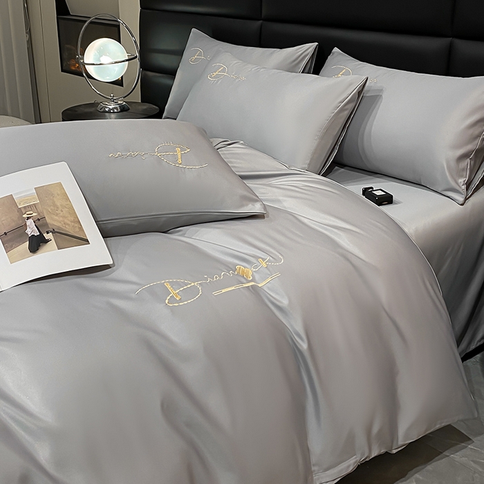 91家纺网 家纺一手货源 找家纺 澳梵 2024新款水洗真丝刺绣四件套 蒂娜-灰