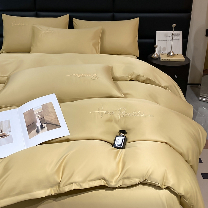 91家纺网 家纺一手货源 找家纺 澳梵 2024新款水洗真丝刺绣四件套 蒂娜-香槟金