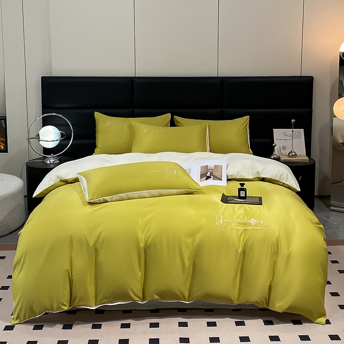 91家纺网 家纺一手货源 找家纺 澳梵 2024新款水洗真丝刺绣四件套 蒂娜-优雅绿白