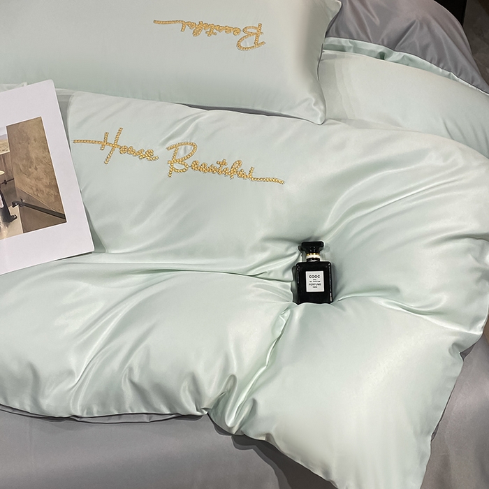 91家纺网 家纺一手货源 找家纺 澳梵 2024新款水洗真丝刺绣四件套 芭特芙-奶白灰