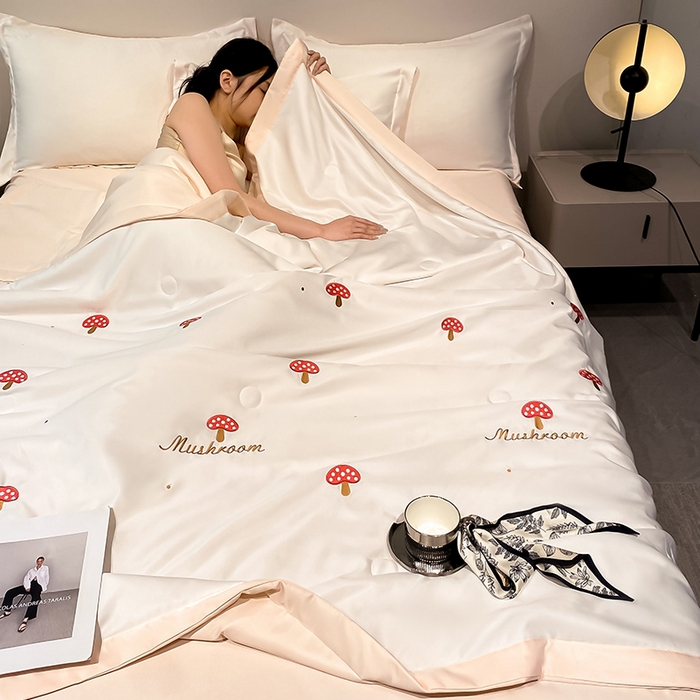 91家纺网 家纺一手货源 找家纺 澳梵 2024新款莫代尔夏被四件套 蘑菇白