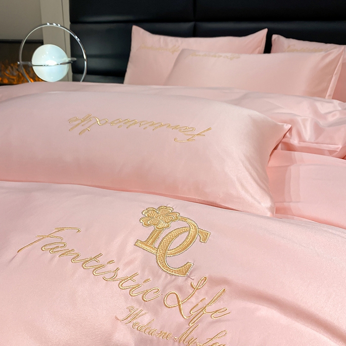 91家纺网 家纺一手货源 找家纺 澳梵 2024新款水洗真丝刺绣四件套 米兰生活-粉玉