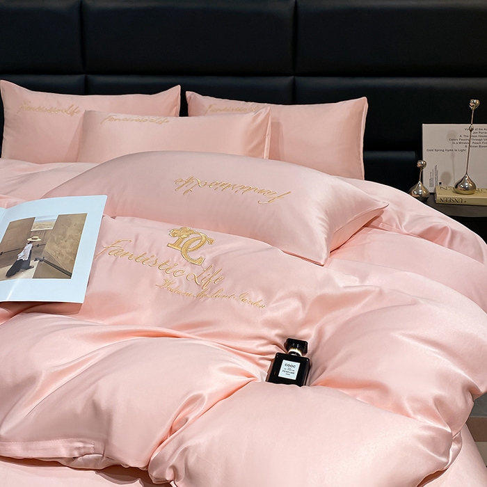 91家纺网 家纺一手货源 找家纺 澳梵 2024新款水洗真丝刺绣四件套 米兰生活-粉玉