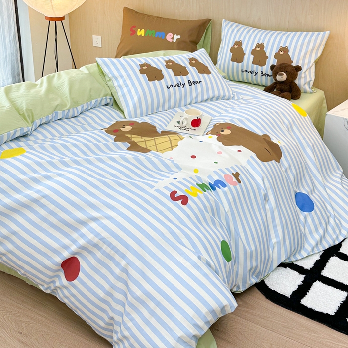 91家纺网 家纺一手货源 找家纺 千朵 2024新款13372全棉大版四件套 夏日熊