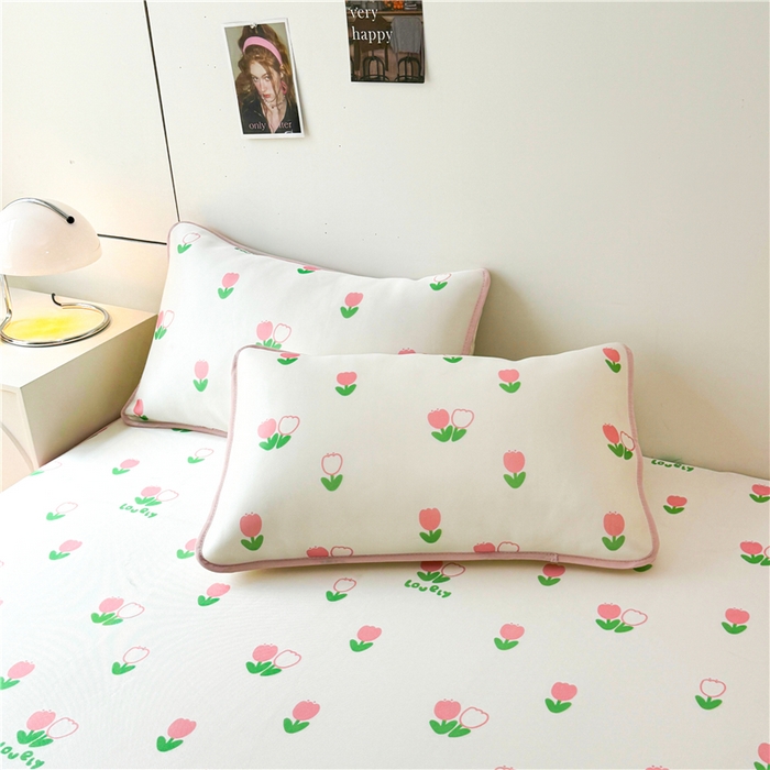 91家纺网 家纺一手货源 找家纺 喜居 2024新款碳光冰丝席床笠款 粉色郁金香