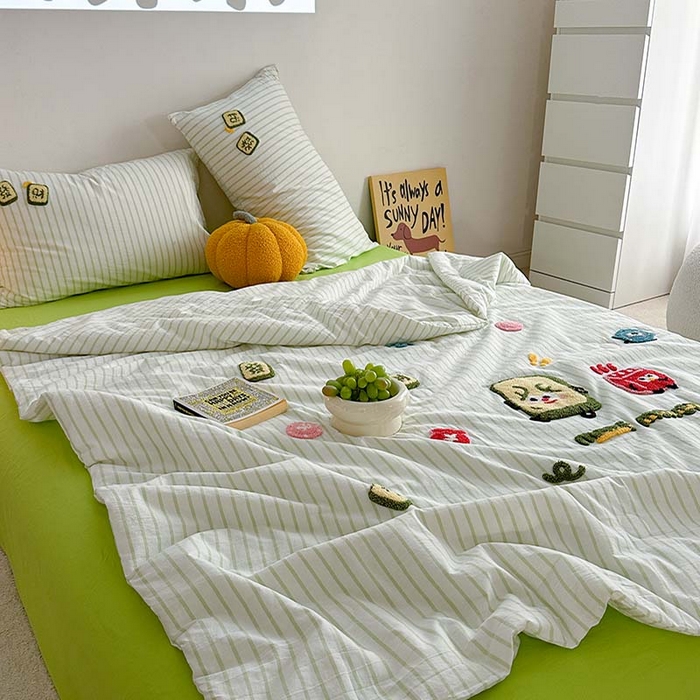 91家纺网 家纺一手货源 找家纺 柚子 2024新款全棉水洗新疆棉夏被四件套 碰发财