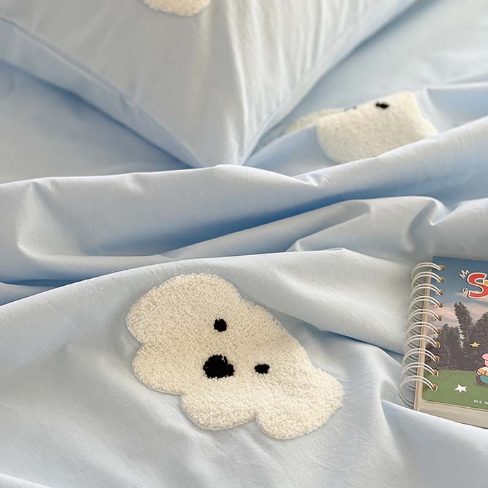 91家纺网 家纺一手货源 找家纺 柚子 2024新款全棉水洗新疆棉夏被四件套 小白狗