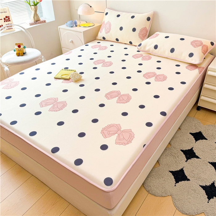 91家纺网 家纺一手货源 找家纺 喜居 2024新款碳光冰丝席床笠款 粉色心情