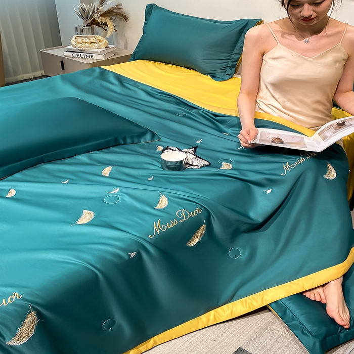 91家纺网 家纺一手货源 找家纺 澳梵 2024新款莫代尔夏被四件套 羽毛绿