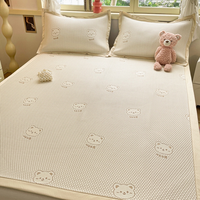 91家纺网 家纺一手货源 找家纺 慕澄 2024新款A类PE提花凉感豆豆复合款凉席 提花豆豆-bear咖