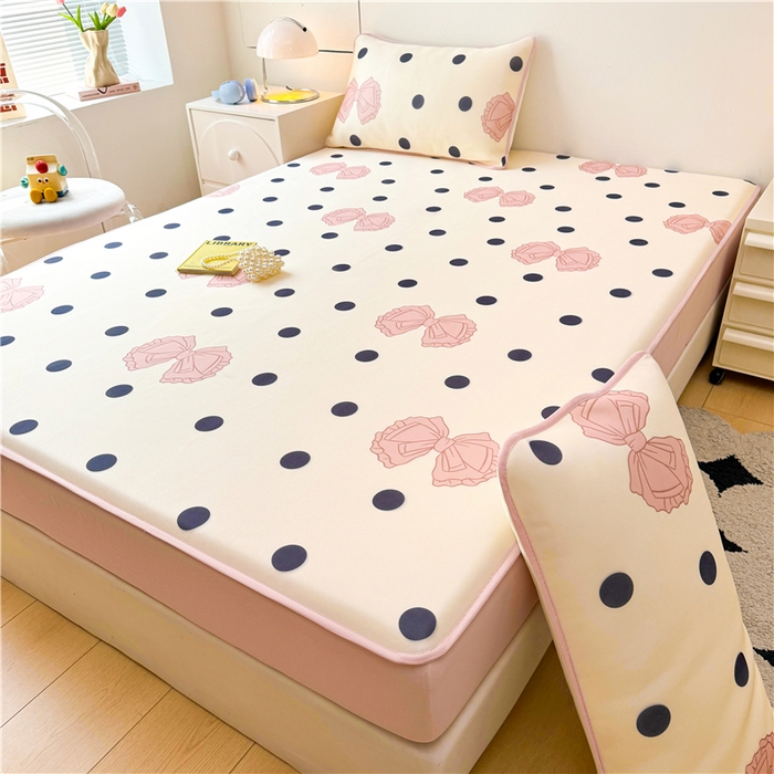 91家纺网 家纺一手货源 找家纺 喜居 2024新款碳光冰丝席床笠款 粉色心情