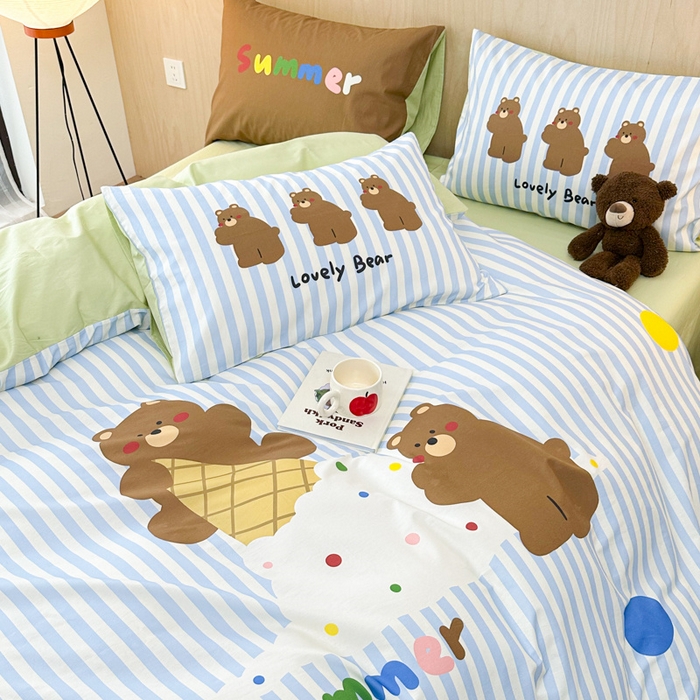 91家纺网 家纺一手货源 找家纺 千朵 2024新款13372全棉大版四件套 夏日熊